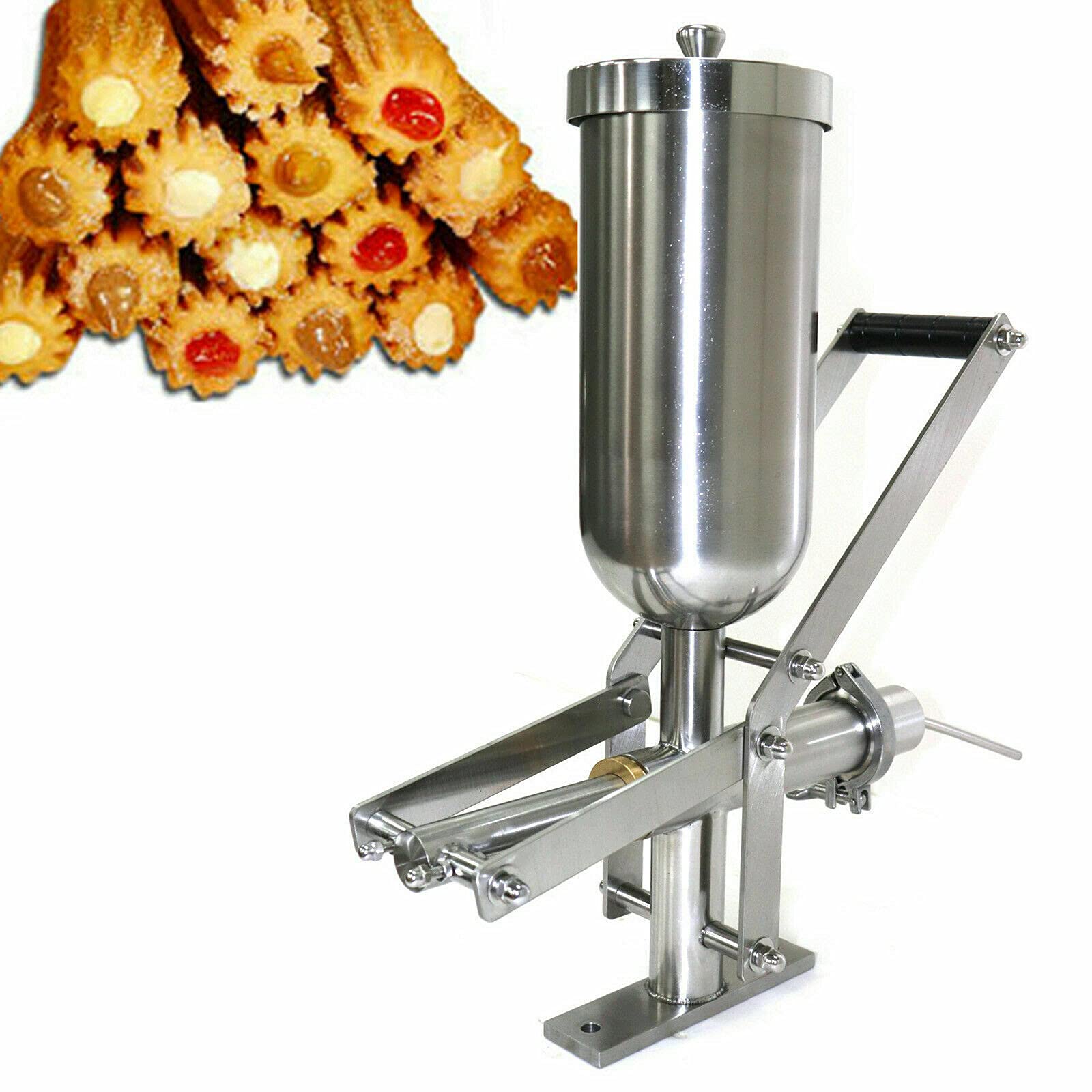 LOYALHEARTDY 5L Manual Churro Filler Machine - Stainless Steel Latin Fruit & Donut Filling Tool - Silver Modern Style for Bakeries, Cafes & Home Baking