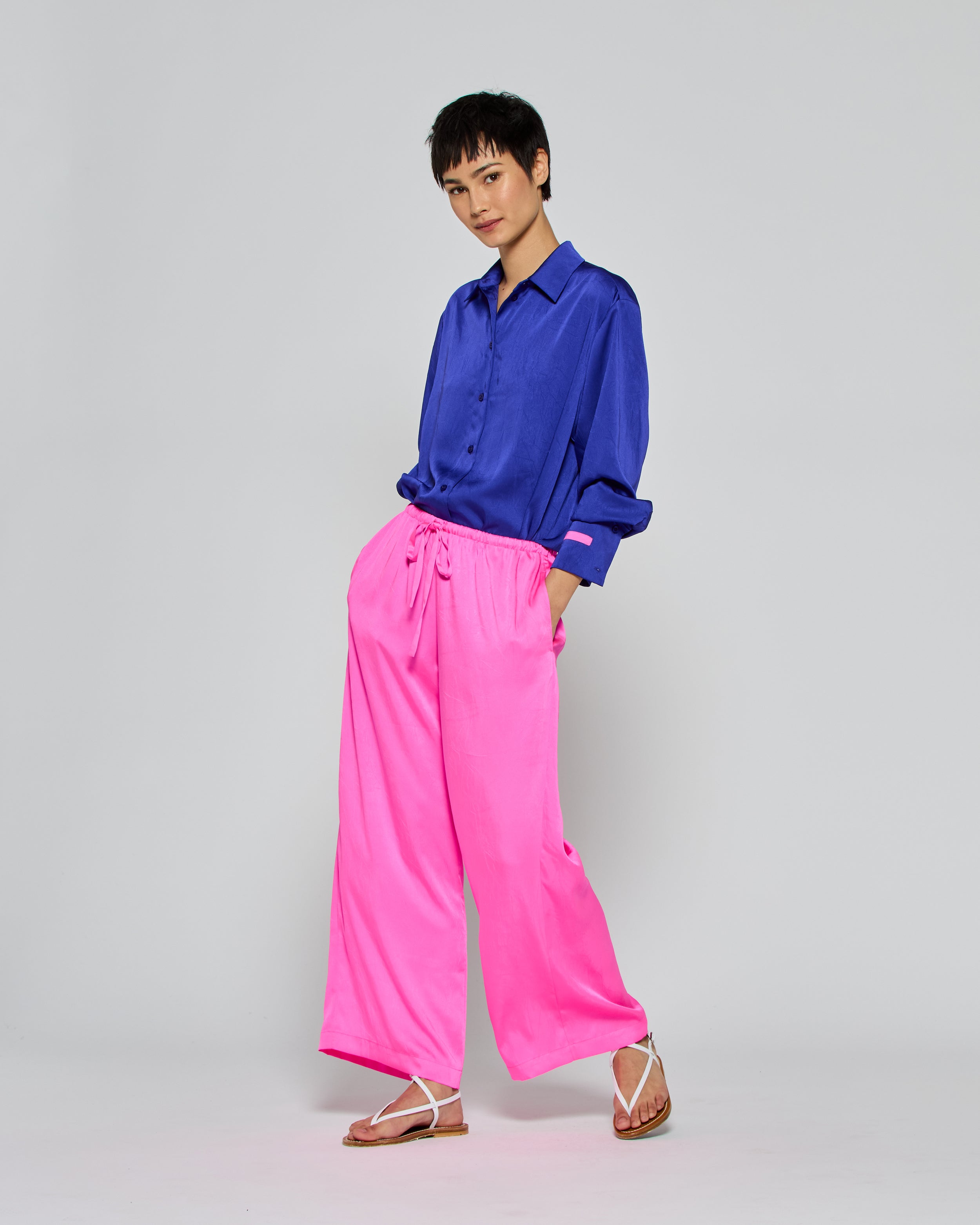 Women's High Waist Cropped Jogger Pants - Shocking Pink Activewear for Yoga, Running & Lounge Wear