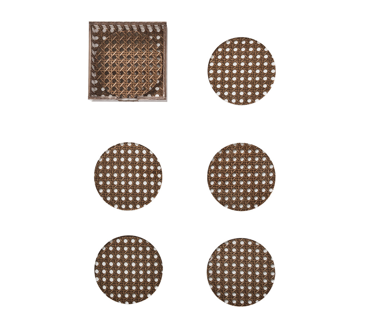 Natural Brown Reed Coasters Set of 6 with Wooden Caddy - Eco-Friendly Drink Coasters for Coffee Tables, Bars, and Home Decor