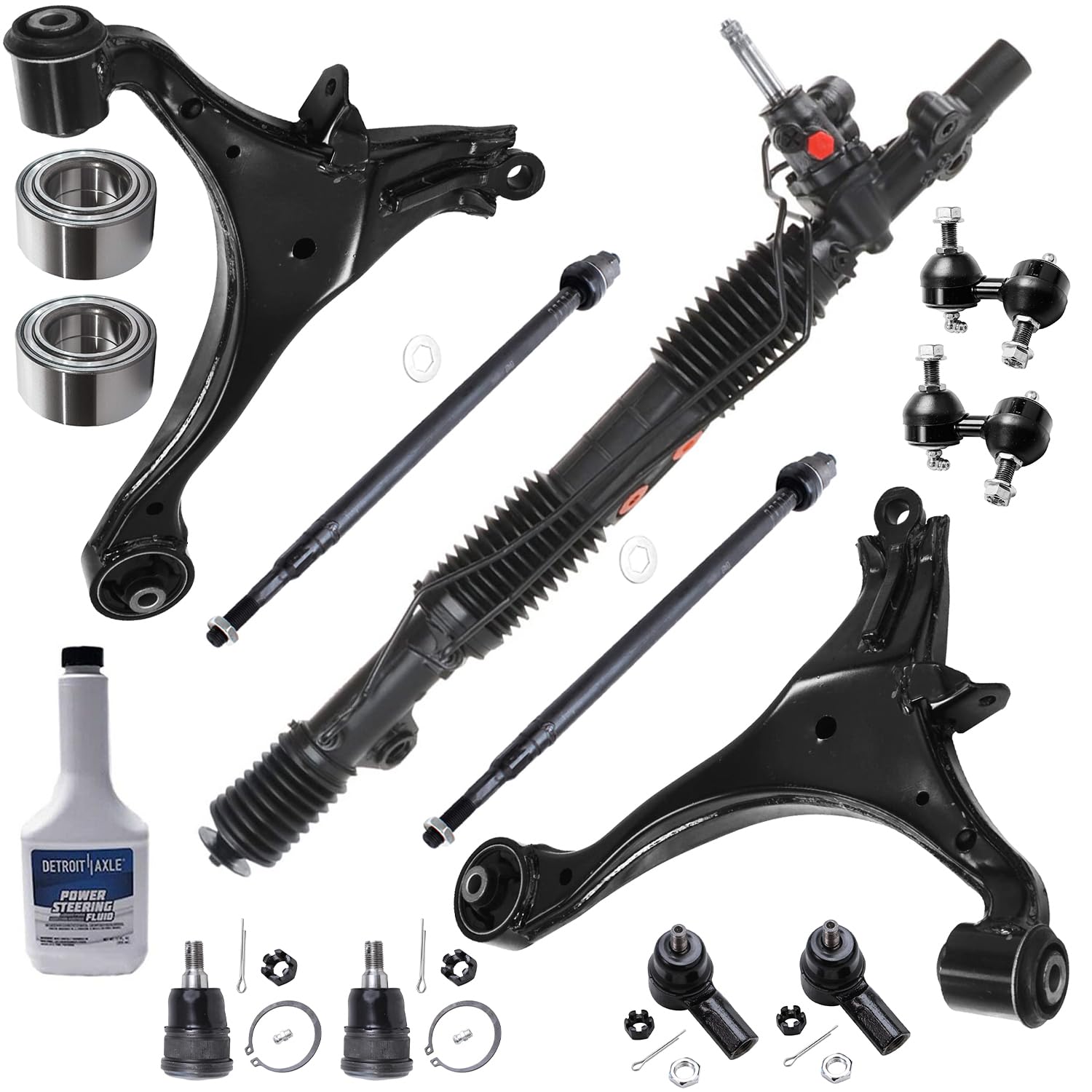 Detroit Axle Complete Front End Suspension Kit for 2001-2005 Honda Civic - Includes Rack & Pinion, Control Arms, Sway Bars, Ball Joints, Tie Rods & Wheel Bearings - Perfect for Smooth Ride & Precise Steering Replacement