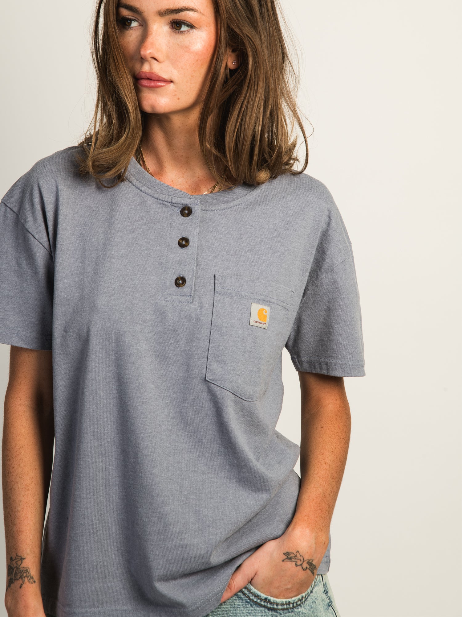 Carhartt Henley T-Shirt for Men - Wisteria Purple Short Sleeve Casual Shirt - Perfect for Work, Outdoor Activities & Everyday Wear