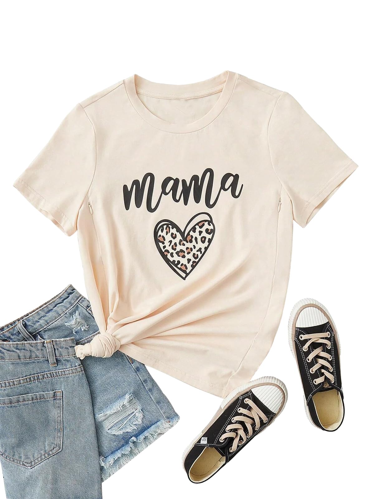 Funny Mama Nursing Shirt - Cute Leopard Heart Graphic Maternity Tee with Zipper for Breastfeeding | Comfortable & Stylish Nursing Top for New Moms | Perfect for Pregnancy, Nursing, and Everyday Wear