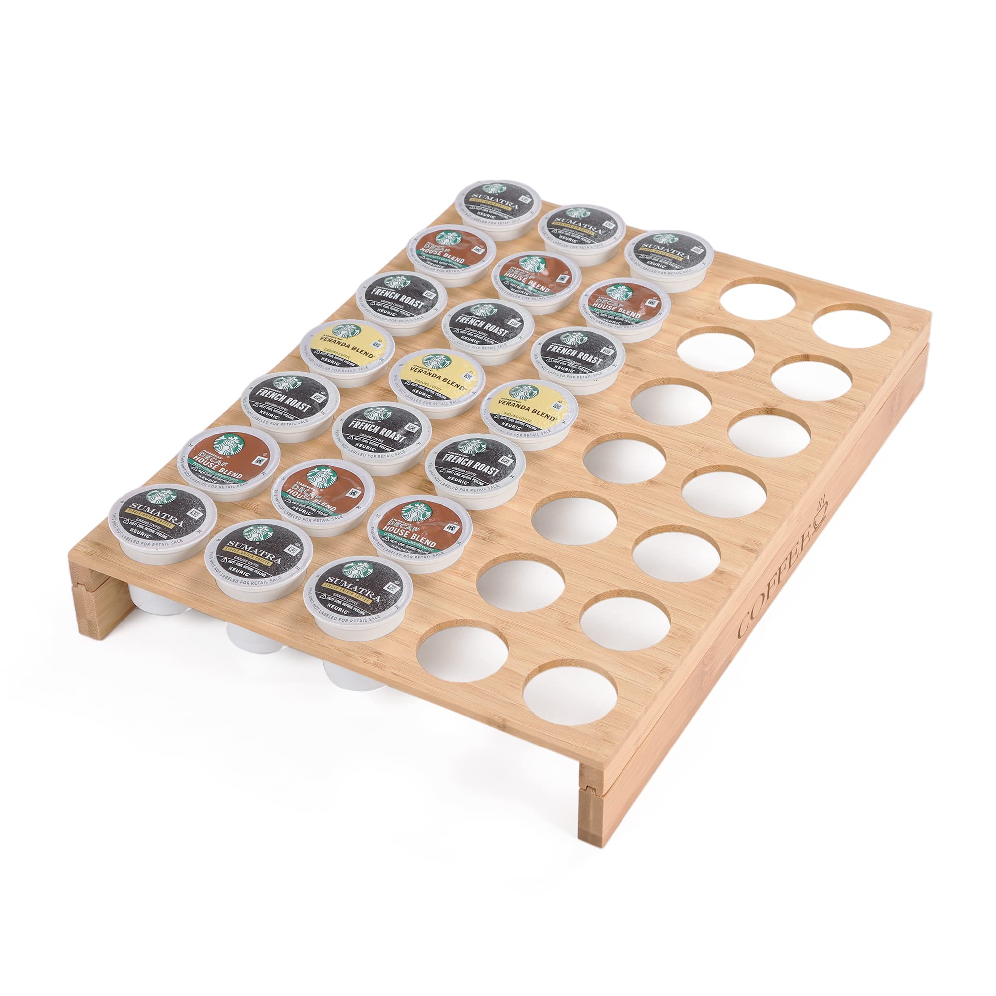 MinBoo Bamboo K-Cup Holder Drawer & Countertop Organizer - Holds 35 Coffee Pods - Compact K-Cup Storage for Coffee Station, Office & Kitchen - Perfect for Keurig Machine & Coffee Bar Organization