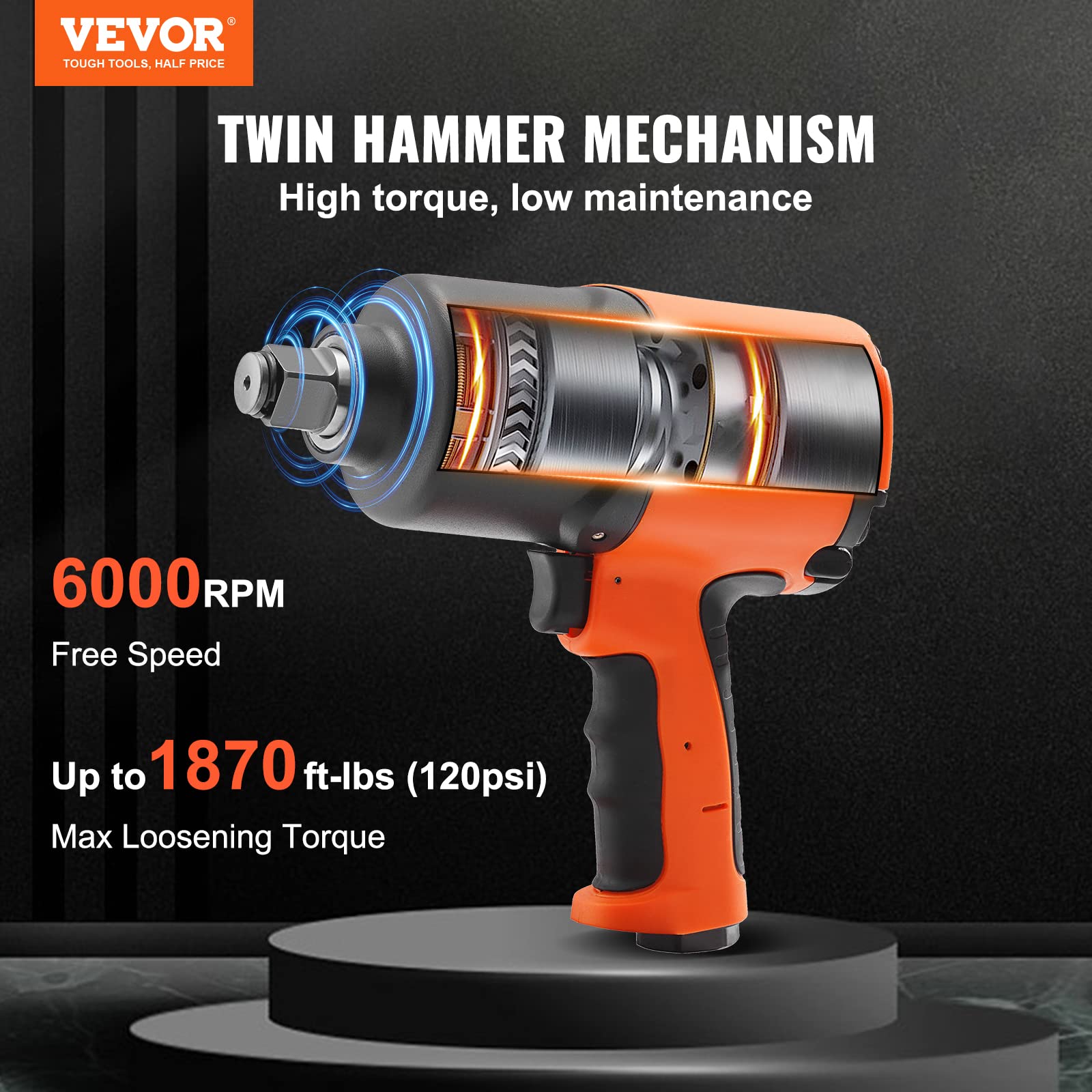 VEVOR 3/4-Inch Drive Air Impact Wrench - 1870ft-lbs Nut-Busting Torque, Heavy Duty Composite Pneumatic Impact Gun for Auto Repair, Tire Changes & Industrial Maintenance (Perfect for Mechanics & DIY Car Enthusiasts)