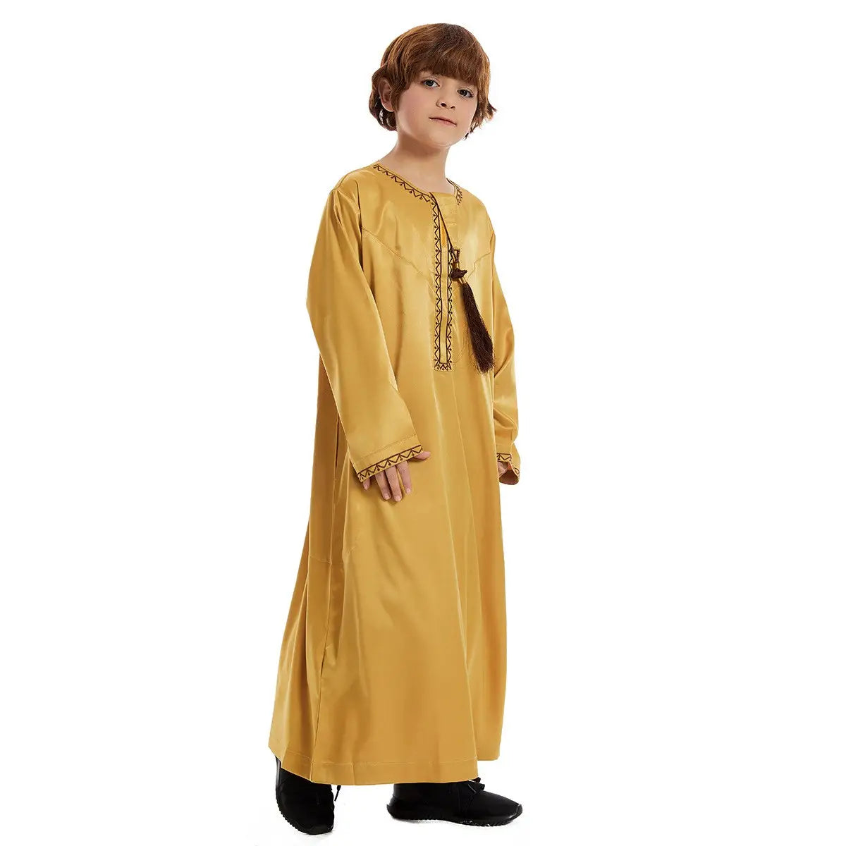 Traditional Middle Eastern Arab Boy Thobe Thawb with Tassel - Islamic Eid & Wedding Outfit for Kids - Perfect for Special Occasions & Cultural Events