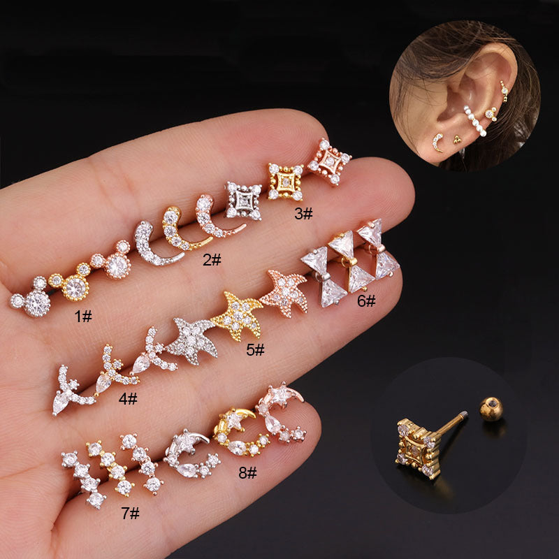20G Cartilage Tiny Stud Earrings - Starfish & Moon Design Hypoallergenic Piercing Jewelry for Women | Perfect for Daily Wear, Parties & Gifts