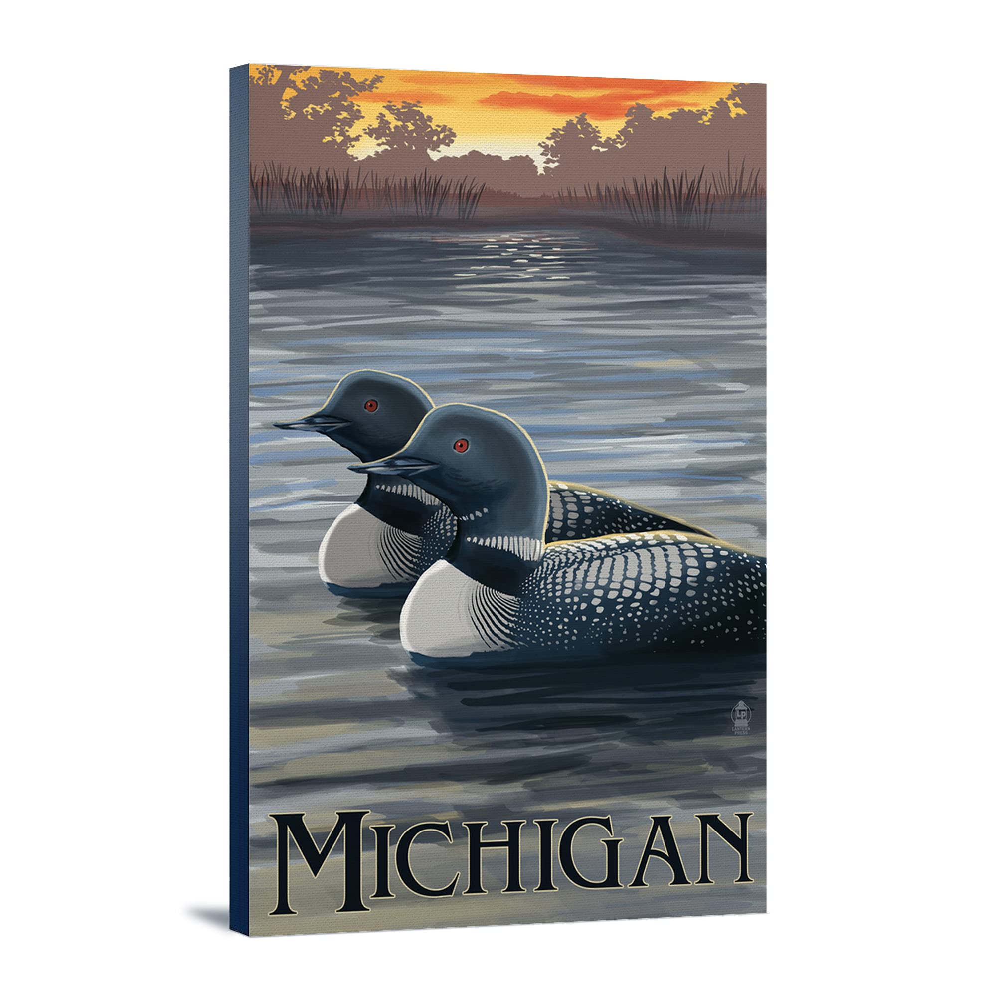 Lantern Press Michigan Loons Scene - 16x24 Wrapped Canvas Wall Art Decor for Living Room, Bedroom & Office - Nature Wildlife Painting for Home Decoration