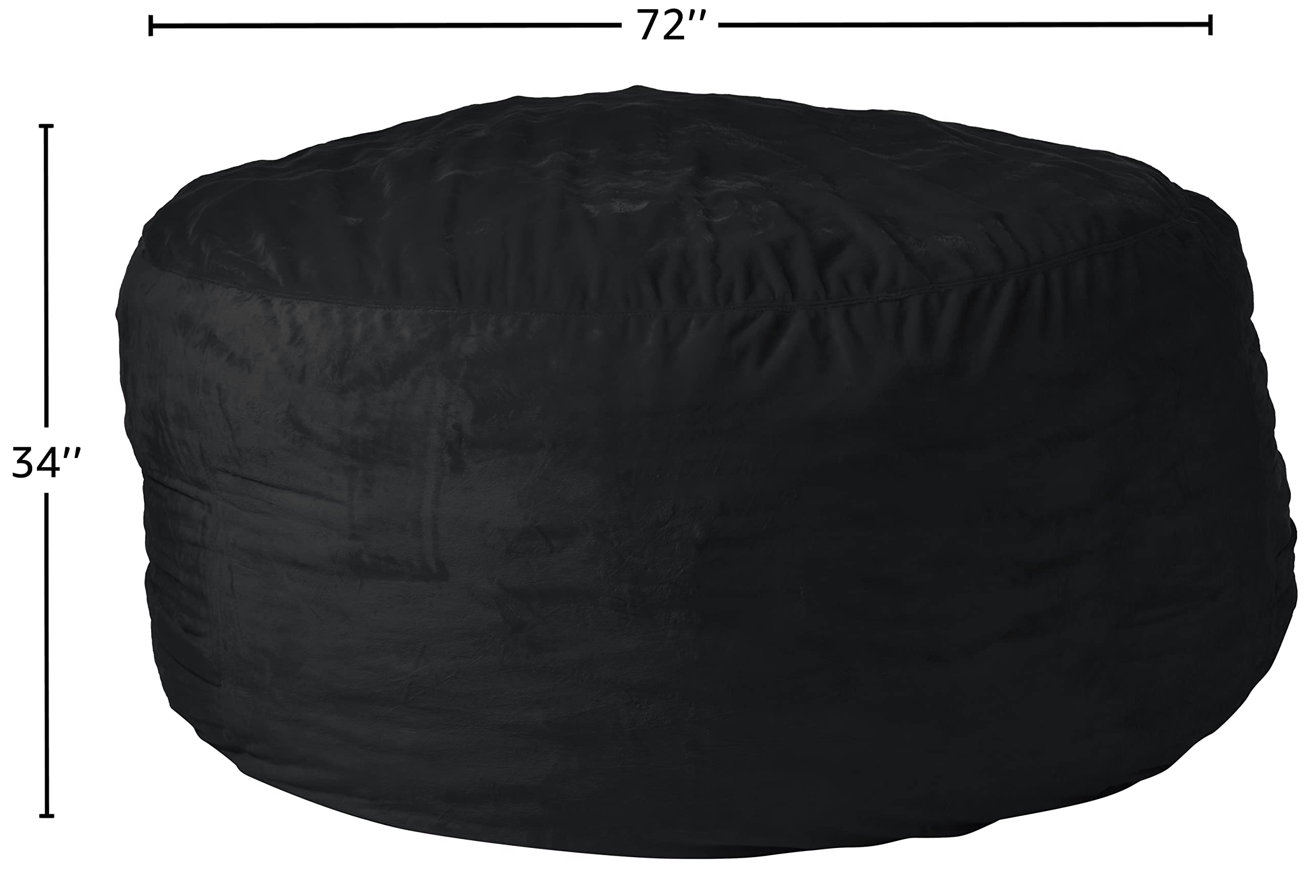 Ultrafur 6-Foot Chill Sack Bean Bag Chair Cover - Soft & Cozy Black Bean Bag Replacement for Living Room, Game Room, or Dorm | Machine Washable