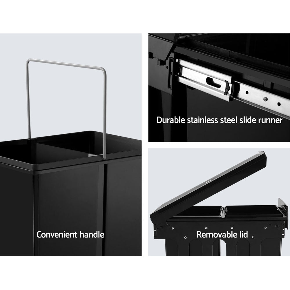 Cefito 2x15L Pull Out Trash Can - Dual Compartment Kitchen Waste Bin with Soft Close, Black | Perfect for Under Sink, Pantry & Cabinet Organization