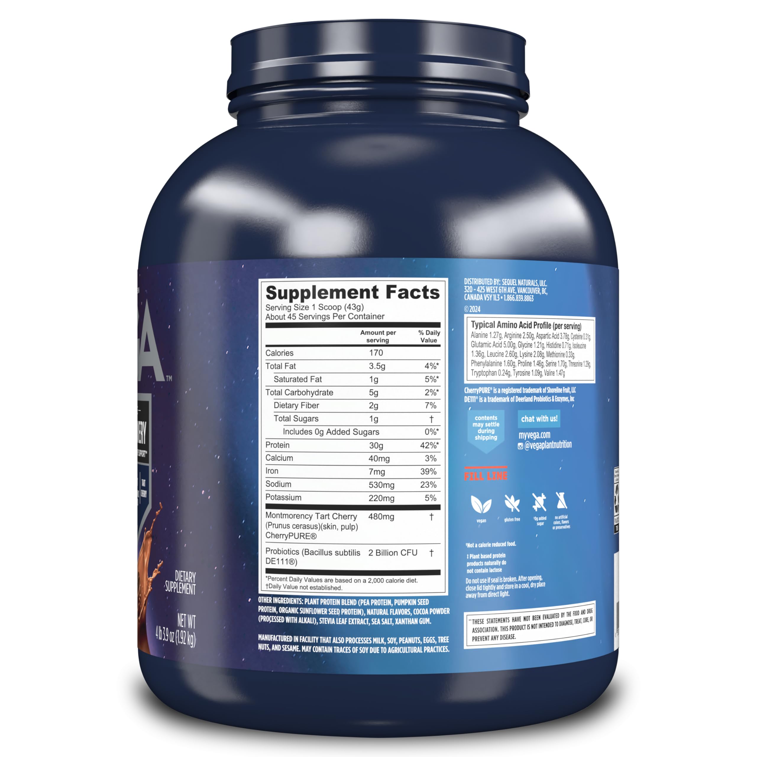 Vega Premium Sport Protein Mocha Protein Powder - Vegan, Non-GMO, Gluten-Free Plant-Based Protein Drink Mix, NSF Certified for Sport (4lb 3oz) - Ideal for Post-Workout Recovery & Muscle Building