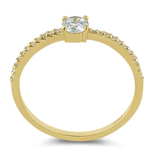14K Solid Yellow Gold Round 4mm Cubic Zirconia (CZ) Ring for Women - Elegant Wedding, Engagement, Anniversary Gift Jewelry for Her