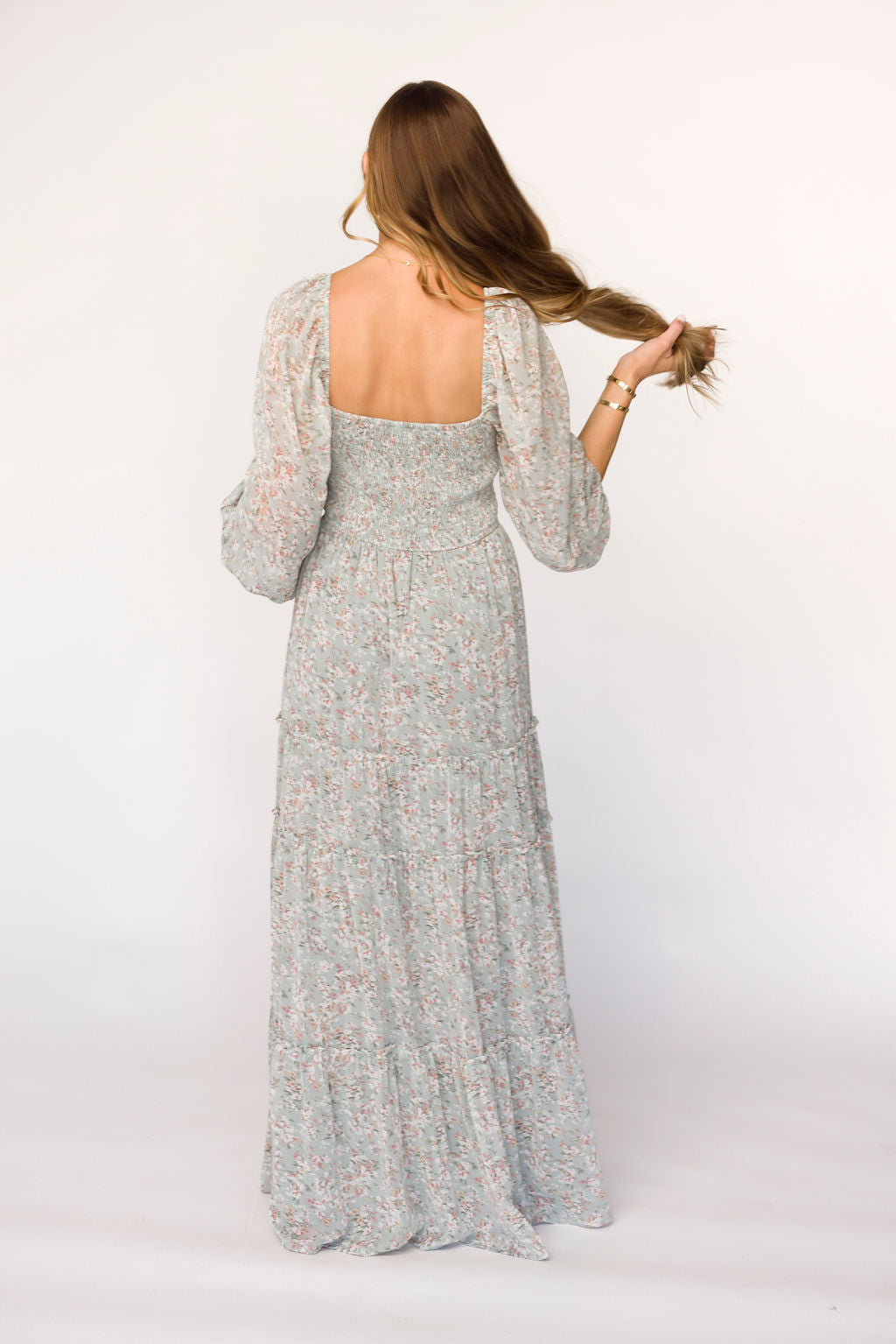 Daphne Long Sleeve Maxi Dress - Sage, Pink & Ivory Floral Print | Bump Friendly Maternity Dress | Inclusive Sizing XS to 3XL | Perfect for Pregnancy, Nursing & Special Occasions
