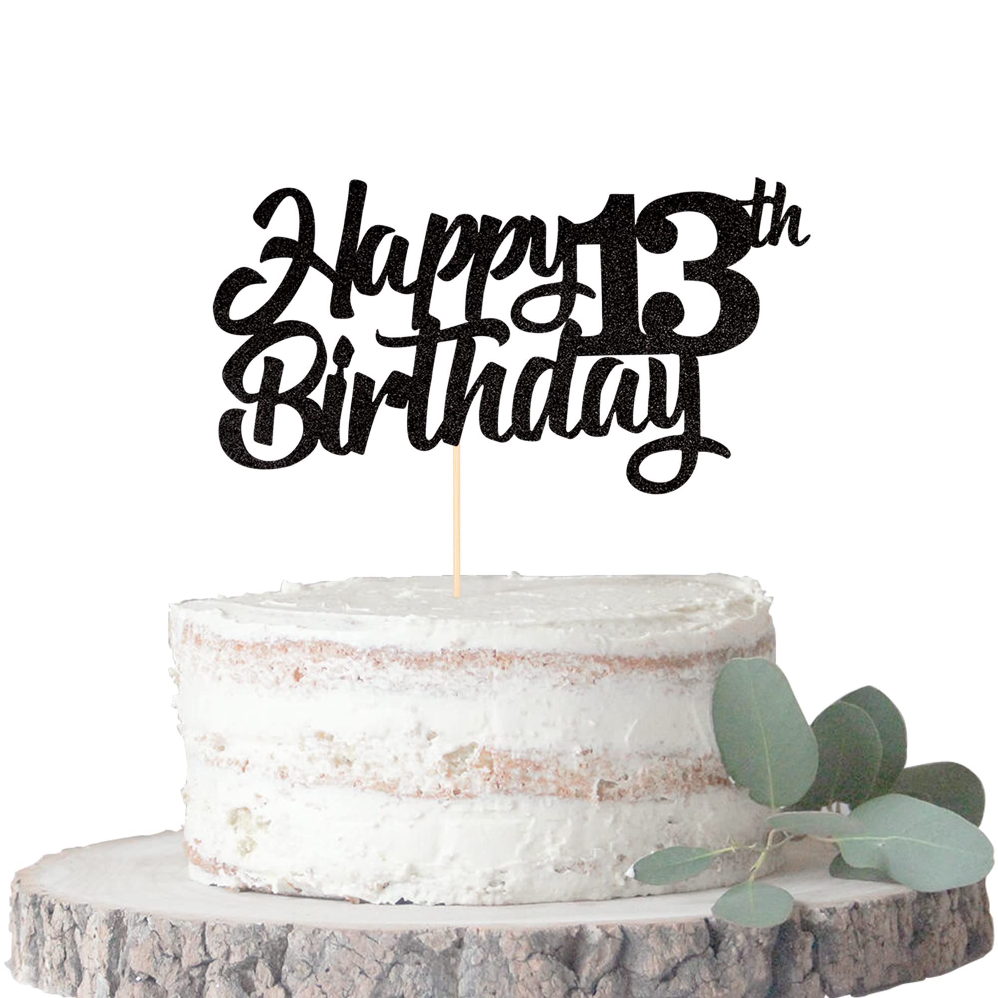 1 Pack Happy 13th Birthday Cake Topper - Glitter 13th Birthday Cake Picks - Cheers to 13 Years Old - Thirteen Fabulous Cake Decorations for 13th Birthday Theme Party Supplies (Black) - Perfect for Birthday Cakes, Cupcakes, and Dessert Table Displays