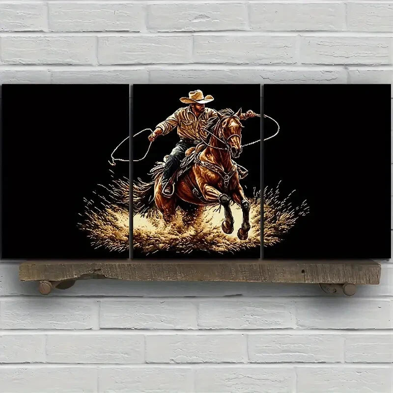 3-Piece Metal Wall Art Print for Men - Horseback Riding Theme - Ready to Hang Home Decor | Perfect for Living Room, Office & Man Cave