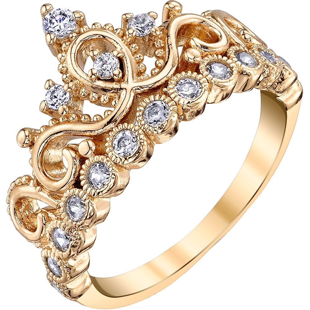 Silver Princess Crown Ring - Yellow Gold Plated Elegant Jewelry for Women | Perfect for Parties, Weddings & Special Occasions