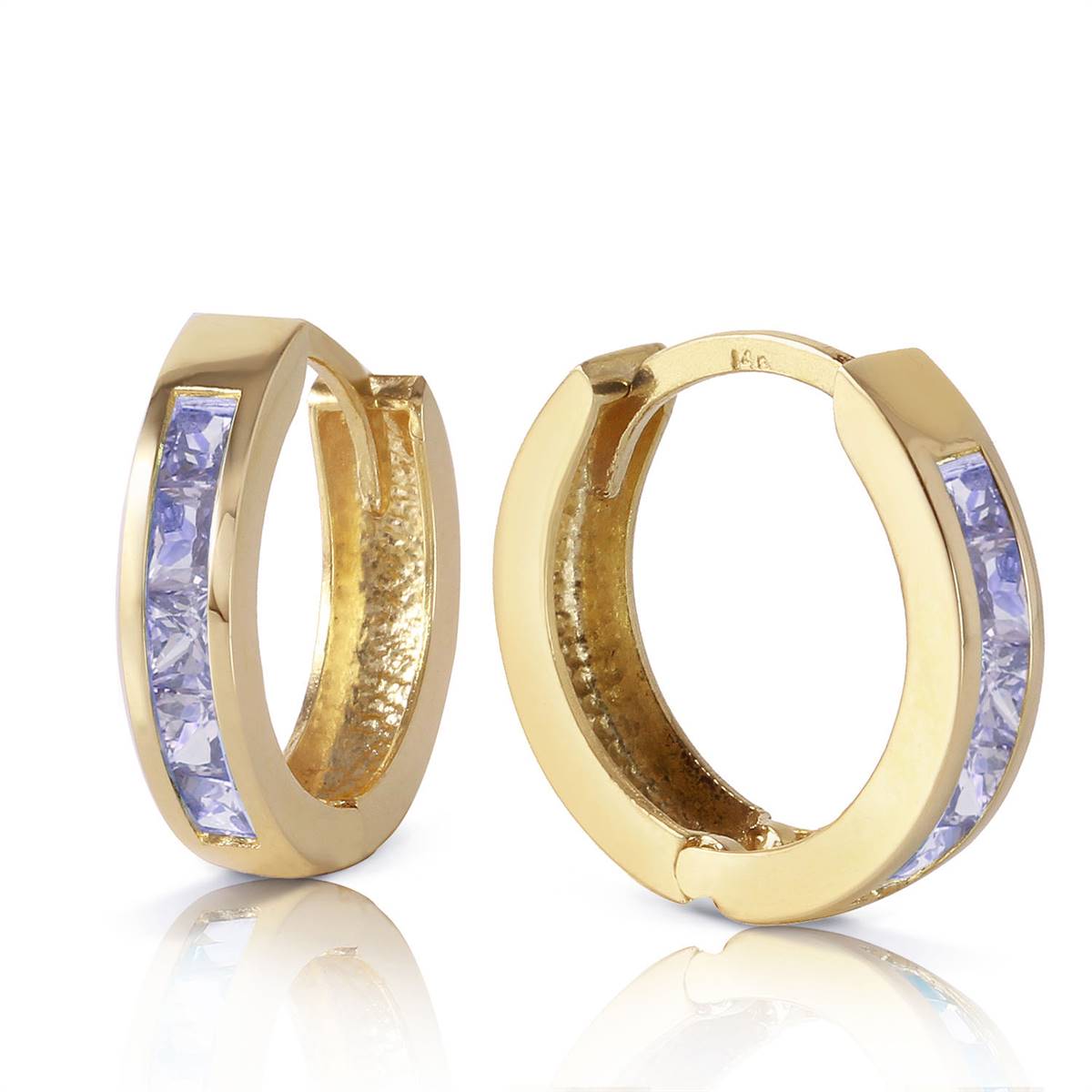 0.95 Carat 14K Solid Yellow Gold Huggie Hoop Earrings with Tanzanite Gemstone - Perfect for Everyday Wear, Date Nights & Special Occasions