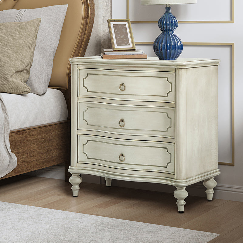 Bernhard 3 Drawer Traditional Nightstand with USB Outlets - Solid Wood Bedside Table for Bedroom, Living Room & Office - Charging Station & Storage Cabinet