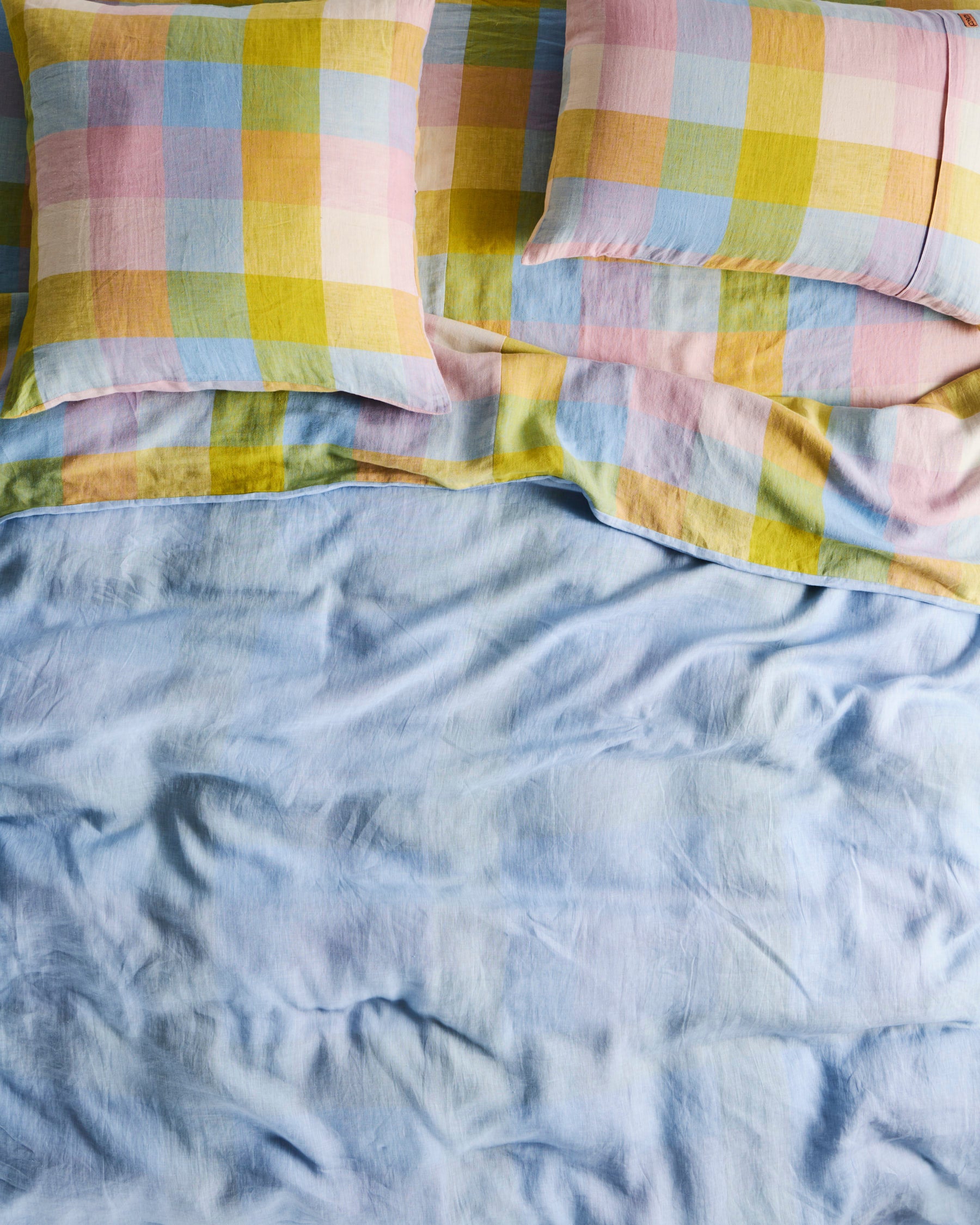 Corfu Tartan Linen Pillowcases Set of 2 - Soft Breathable European Flax Pillow Covers for Bedroom Decor - Perfect for Home, Hotel, and Airbnb Styling