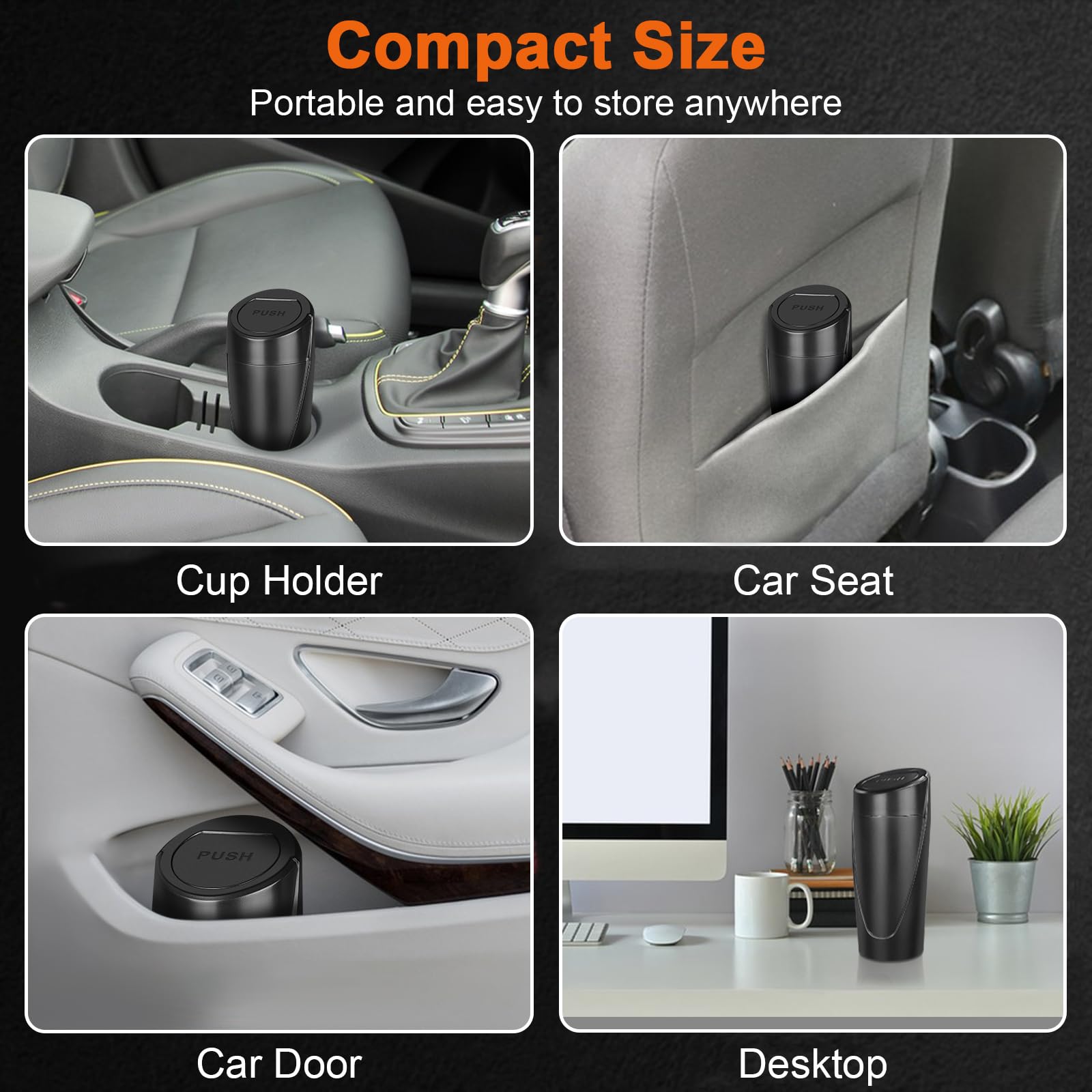 2 Pack Leakproof Car Trash Can with Lid & 60 Trash Bags - Mini Cup Holder Garbage Bin for Vehicle Front/Back Seat - Car Organizer for Home, Office & Travel - Perfect for Road Trips, Commuting & Daily Use