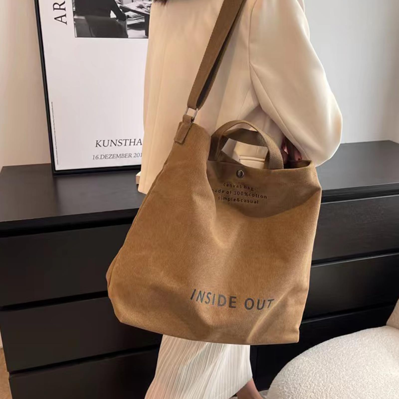 Stylish Large Canvas Tote Bag for Women - Fashionable Casual Shoulder Bag with Crossbody & Top Handle | Perfect for Work, Travel, Shopping & Beach Outings