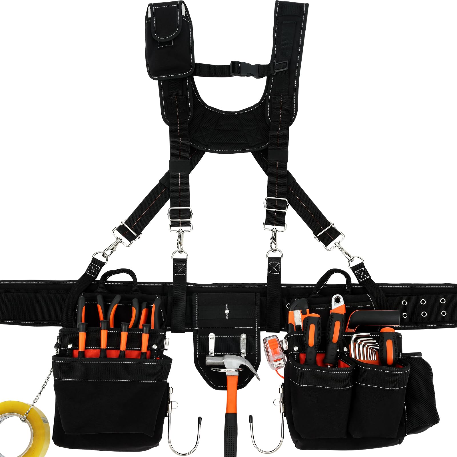 VEVOR Professional Adjustable Tool Belt Suspenders with 34 Pockets - Heavy Duty 1250D Nylon Construction Tool Belt for Carpenters, Electricians, Framers & Gardeners (29-54