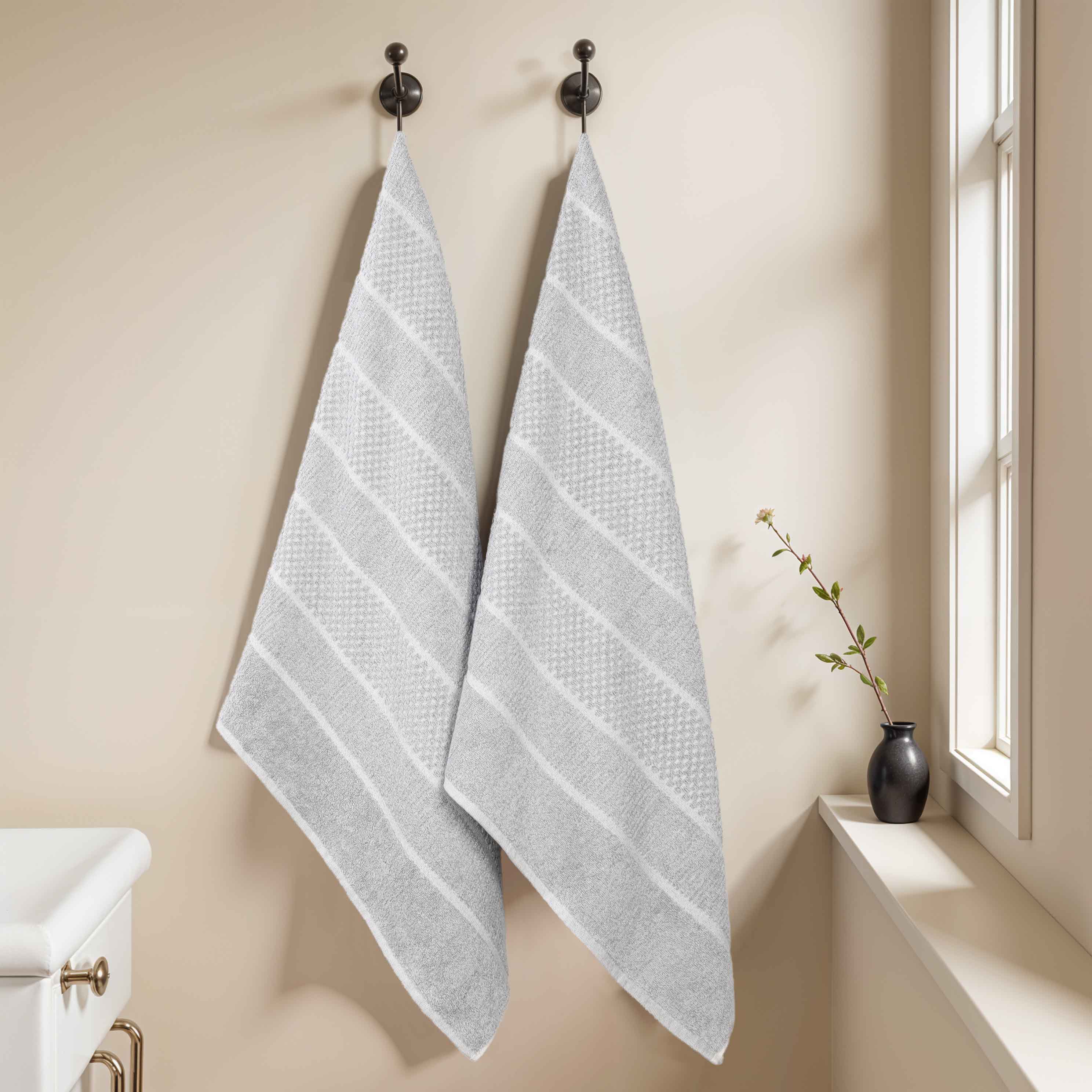Premium Cotton Blend Checkered and Ribbed Bath Sheets Set of 2 - Super Absorbent, Soft & Quick-Drying Luxury Towels for Spa, Bathroom, Pool, and Beach Use