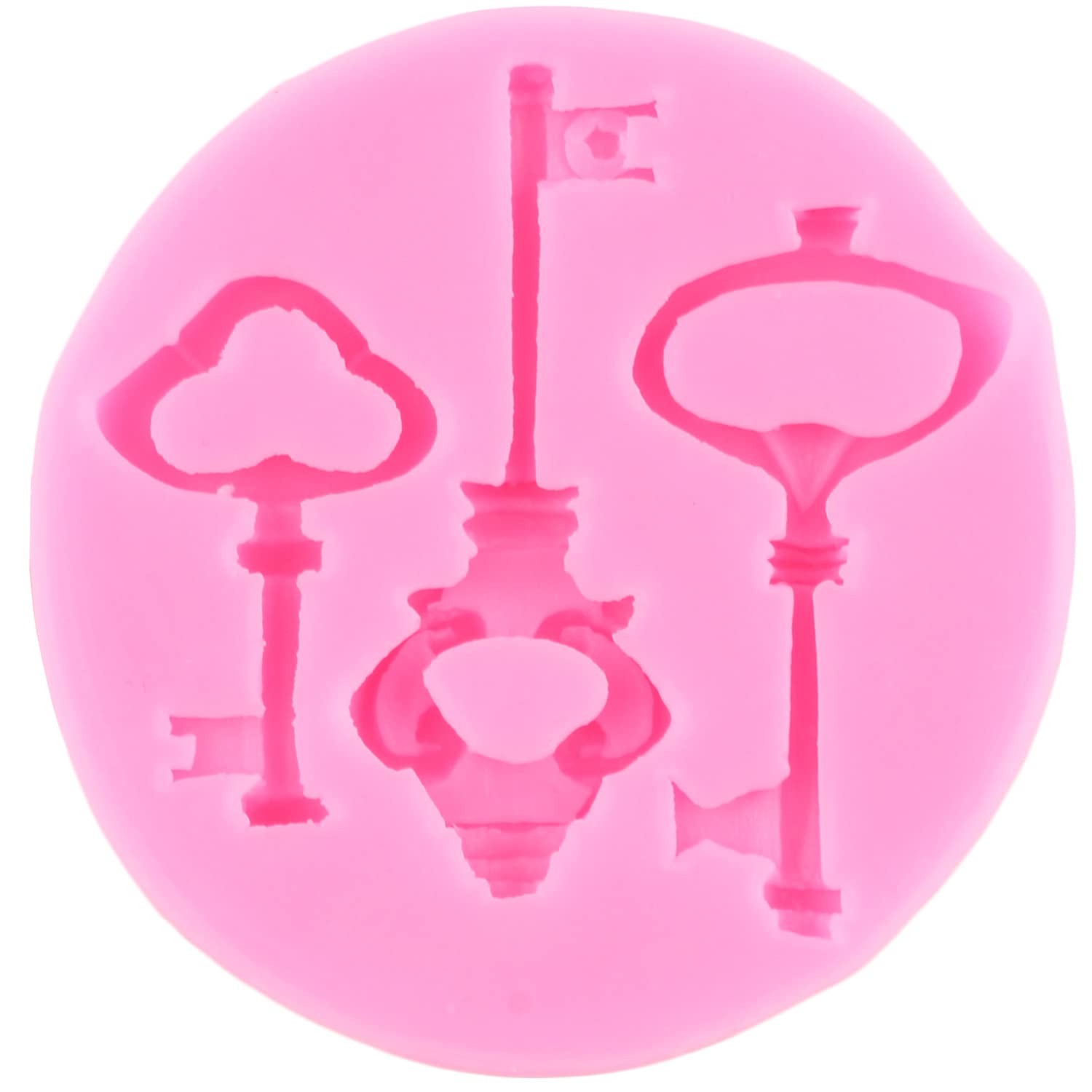 Alice in Wonderland Poker Theme Fondant Molds Set - 4PC Silicone Cake Decorating Kit (Hat, Key, Clock, Cards) for Cupcake Toppers, Chocolate, Gum Paste & Polymer Clay - Perfect for Tea Party, Birthday & Cosplay Events