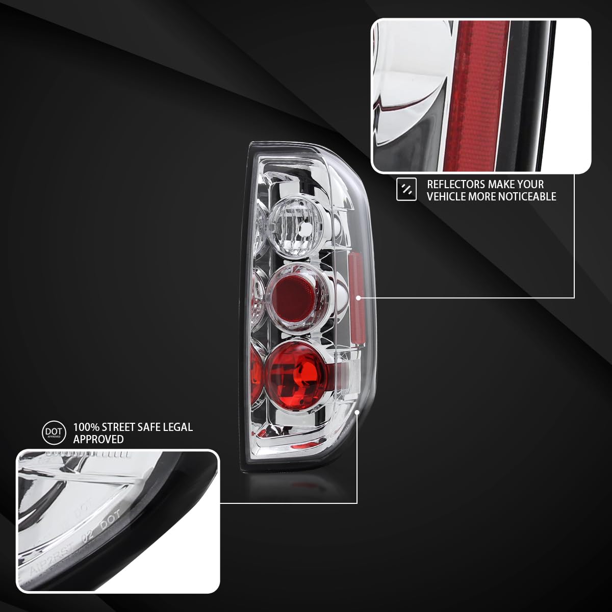AUTOZENSATION Chrome Housing Clear Lens Tail Lights Pair - Compatible with 2005-2014 Nissan Frontier & 2009-2012 Suzuki Equator (Left + Right Assembly) - Perfect for Truck Customization & Night Driving Safety