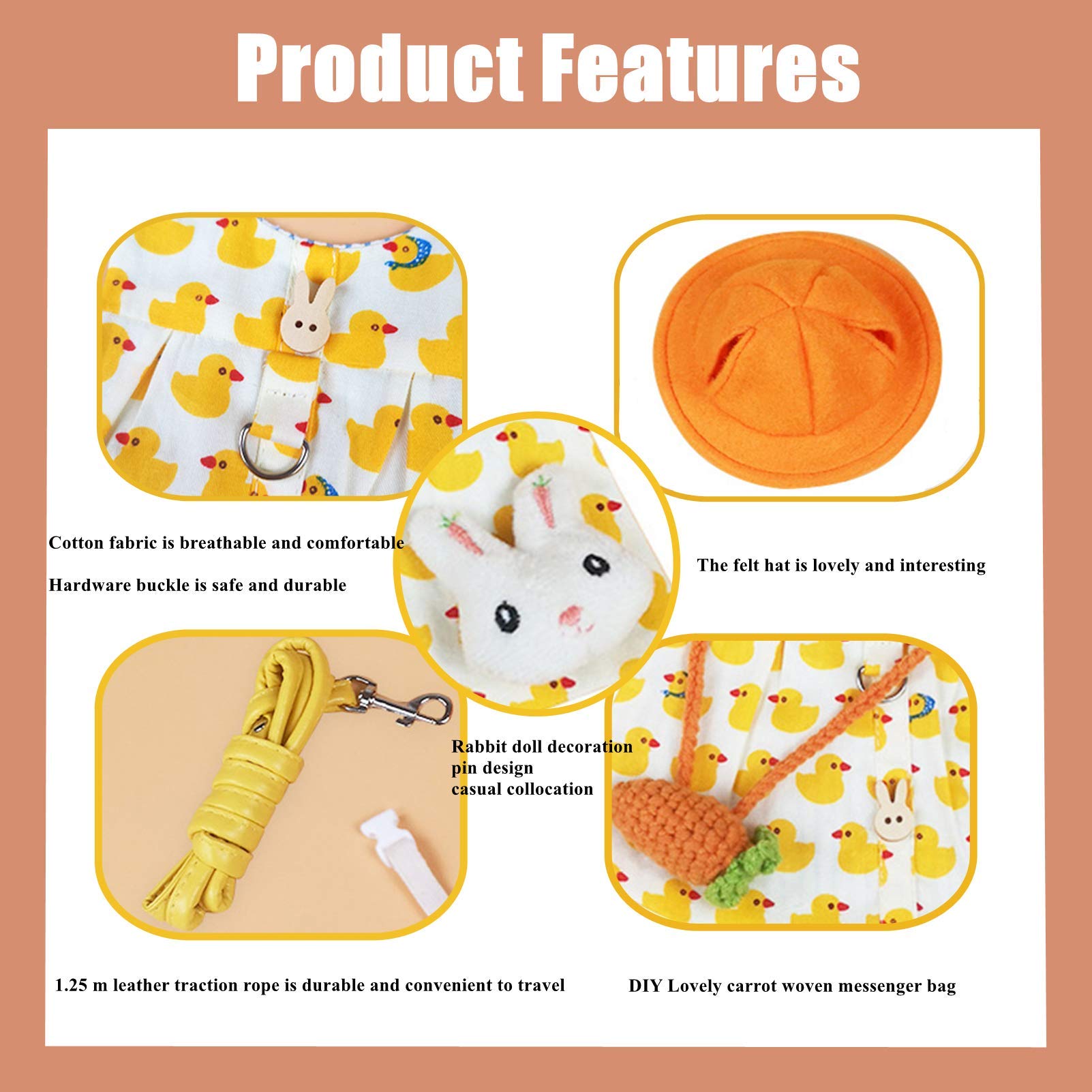 Cute Guinea Pig Clothes & Bunny Ferret Outfits with Rabbit Harness Leash Set - Mini Hat, Bag & Brooch Accessories for Small Pets | Perfect for Photo Shoots, Pet Parties & Daily Walks