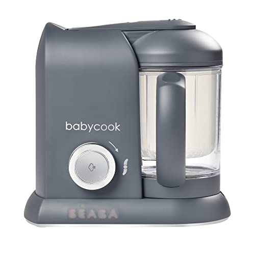 BEABA Babycook Solo 4-in-1 Baby Food Maker & Steamer Blender - 4.5 Cup Large Capacity Food Processor for Homemade Purees - Dishwasher Safe Charcoal Design - Perfect for Making Organic Baby Food at Home, Daycare & Travel Use