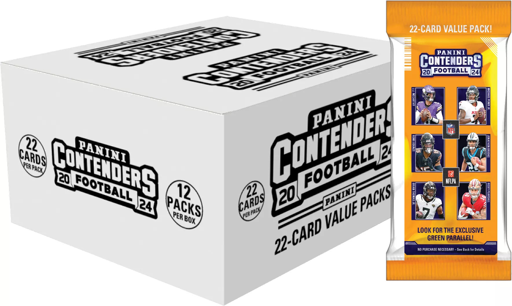 2024 Panini Contenders Football Fat Pack Display Box - 24 Packs, 8 Cards Each | Collectible NFL Trading Cards for Fans & Investors | Perfect for Gifts, Trading, and Memorabilia Collections