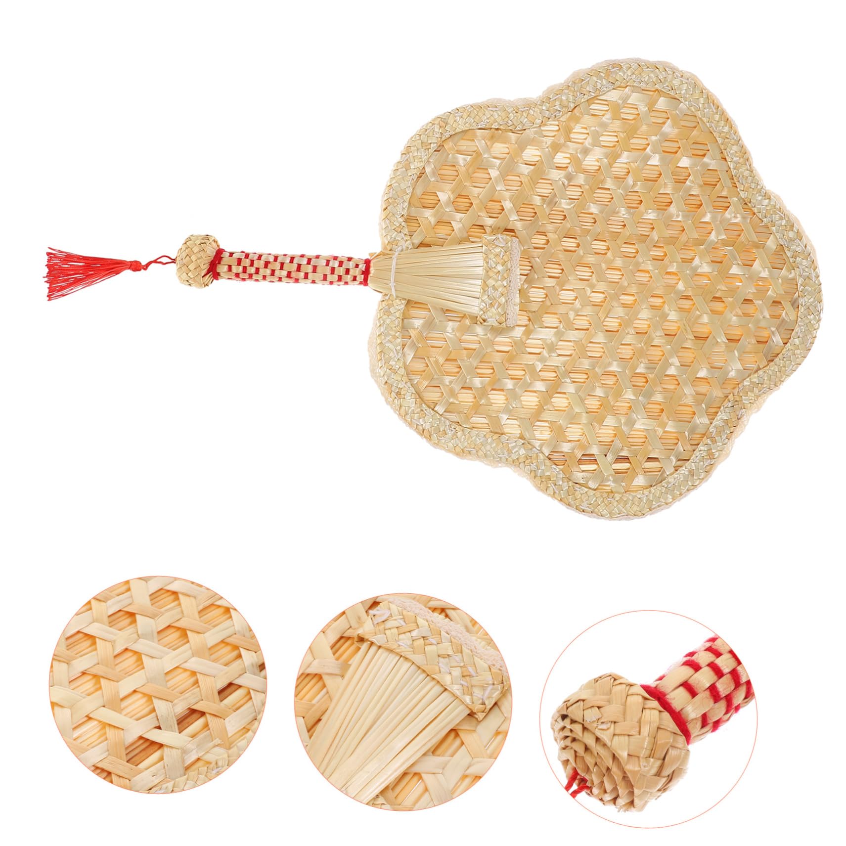 ABOOFAN Natural Hand Fan - Chinese Woven Straw Handheld Cooling Fan with Handle for Wedding, Photo Props & Summer Outdoor Use