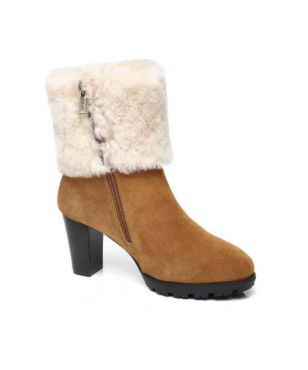 Women's Candy UGG Heel Boots - Cozy Winter Ankle Boots with Fur Lining for Women | Perfect for Casual Outings, Date Nights & Cold Weather Fashion
