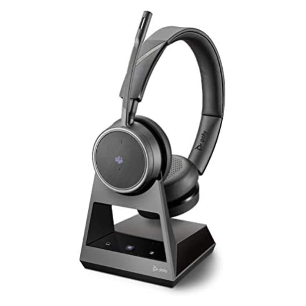 Poly Voyager 4220 Wireless Bluetooth Headset for Office - Noise Cancelling Mic with SoundGuard Technology, USB-A Base, Adjustable Microphone Arm & Dynamic Mute - Compatible with Microsoft Teams & Skype for Business (Black) - Perfect for Remote Work & Video Conferencing