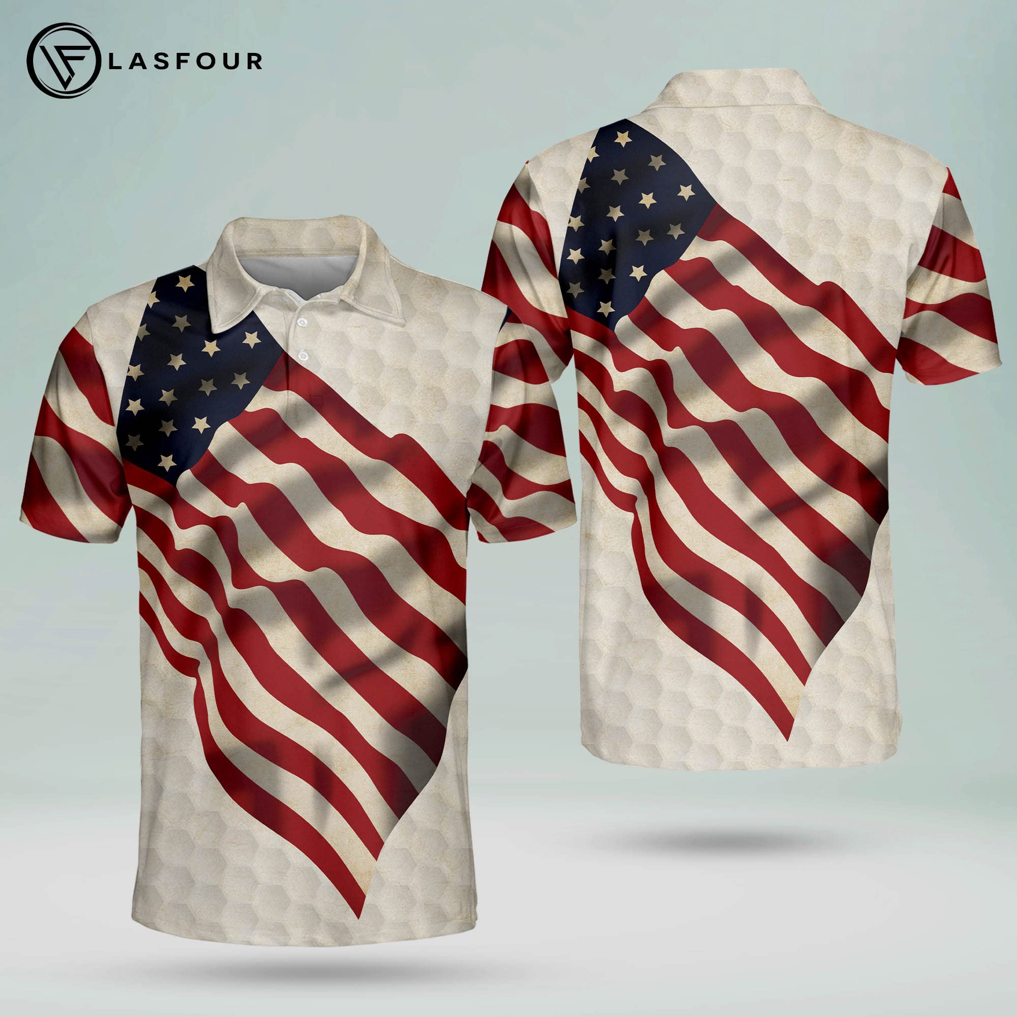 **LASFOUR Patriotic Golf Polo Shirts for Men - Short Sleeve American Flag Design - Perfect for Dad & Grandpa - Ideal for Golf, BBQ, and 4th of July Celebrations**