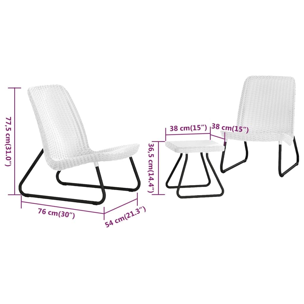 Keter Rio Outdoor Garden or Terrace Set - 2 Chairs & Table, Resin with Rattan Finish, White - Perfect for Patio, Deck, or Backyard Relaxation