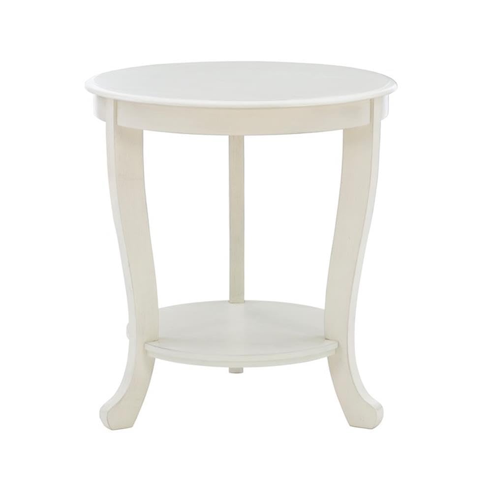 Pemberly Row Round Transitional Wood Side Table with Shelf - White Multi-Step Finish | Perfect for Living Room, Bedroom & Office Decor