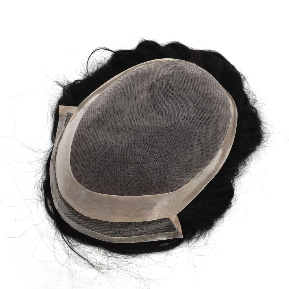 Premium LHC HAIR Fine Mono Toupee for Men - 100% Black Indian Remy Human Hair Wig with Welded Mono System | Lace Poly PU Hairpiece | Custom Hand-Tied Unit (7