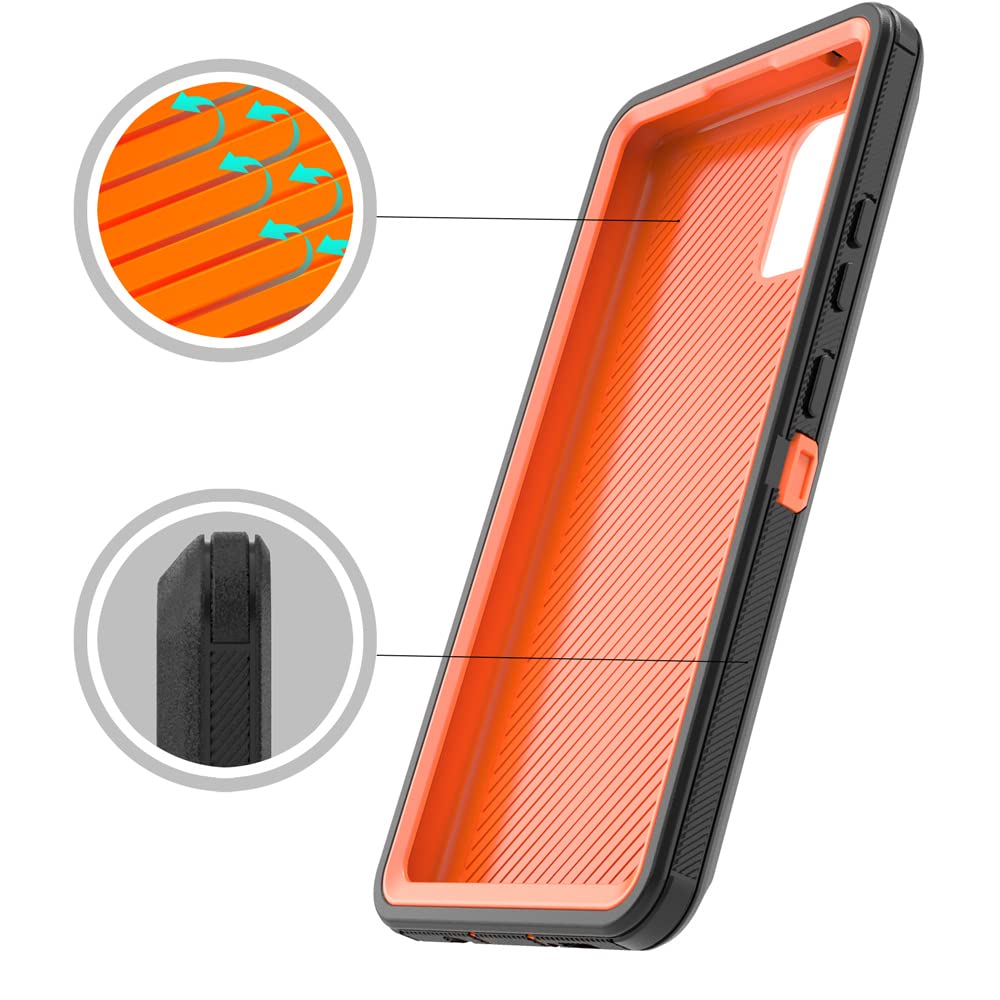 **Shockproof Heavy Duty Armor Phone Case for Samsung Galaxy A71 5G (6.7 Inch) - Black & Orange with Belt Clip Holster - Perfect for Outdoor, Work & Active Lifestyle**