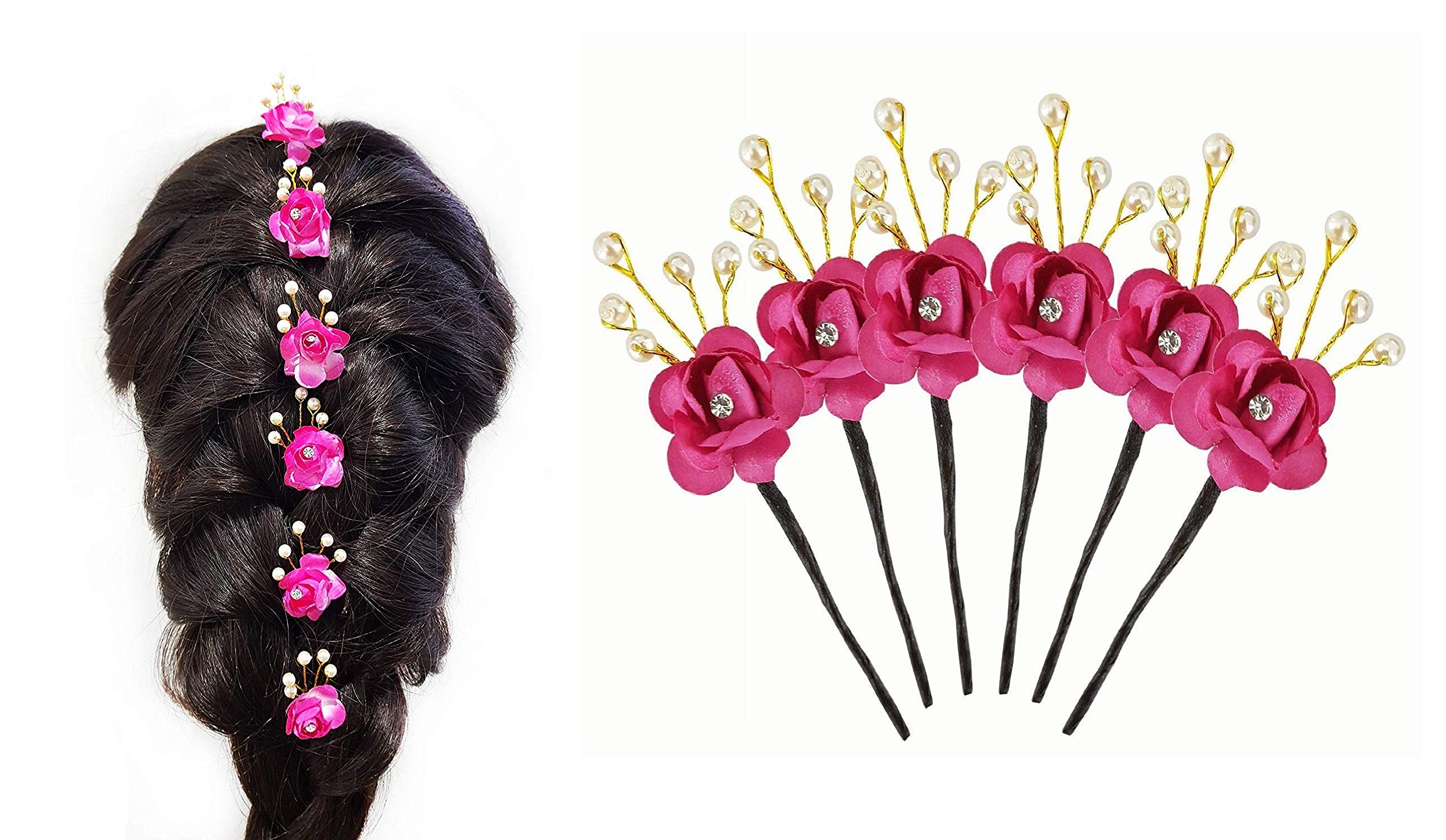 Ekan Set of 6 Juda Bun Hair Pins - Elegant Wedding Hair Accessories for Women (10g) - Perfect for Bridal Updos, Prom Hairstyles & Special Occasions