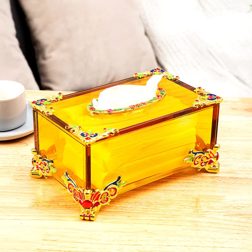 Golden Horn Crystal Glass Tissue Box - Elegant Rectangular Decorative Holder for Bathroom, Bedroom, Desk & Table | Perfect for Home Decor & Gift Giving