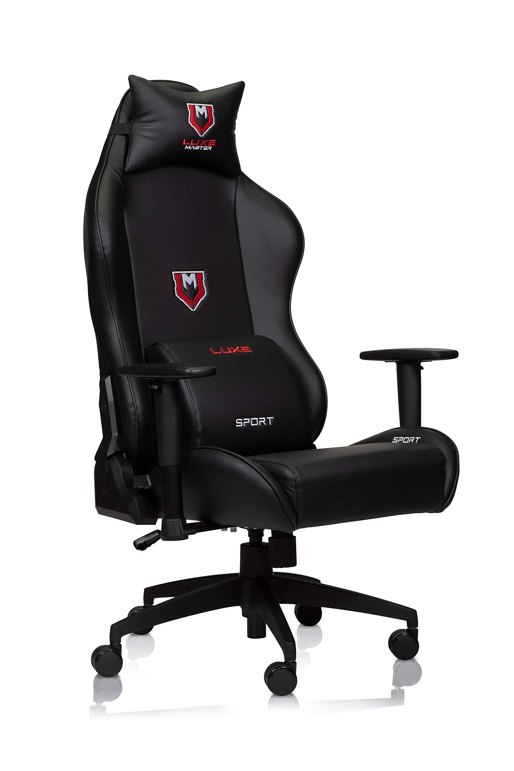 Premium Luxe Sport Gaming Chair & Ergonomic Office Desk Chair - Black PU Leather with Adjustable Height & Lumbar Support for PC, Console Gaming & Home Office Use