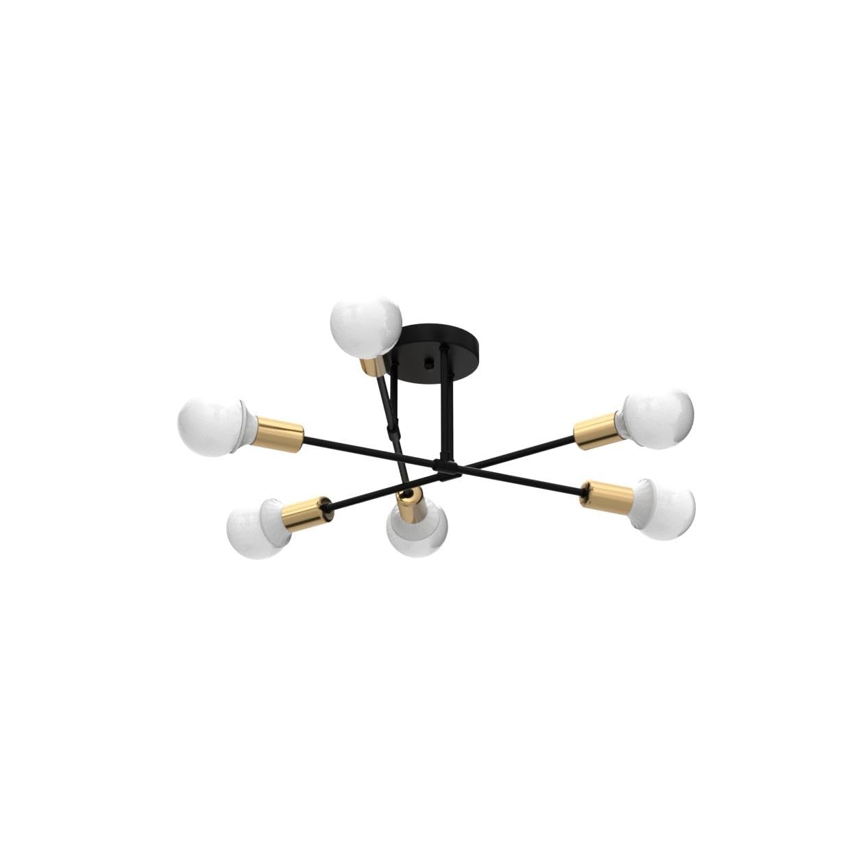 Modern 6-Light Semi Flush Mount Chandelier - Black & Gold Contemporary Ceiling Light Fixture for Living Room, Bedroom, Dining Room, Kitchen & Office | Elegant Home Lighting for Dining Areas, Entryways and Modern Interiors
