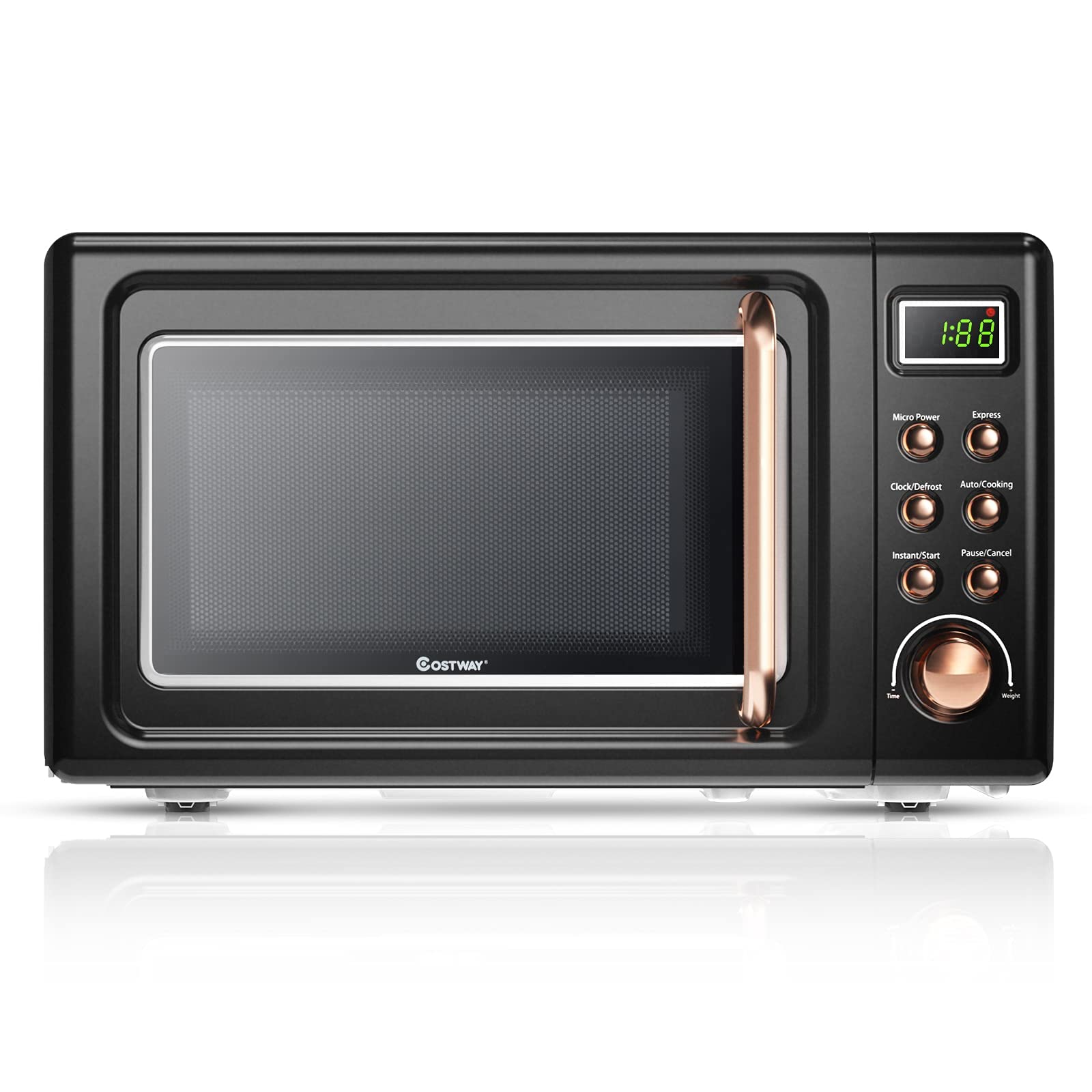 ARLIME 0.7Cu.ft Retro Microwave Oven - 700W Countertop Microwave with 5 Power Levels, Defrost & Auto Cook Functions, LED Display, Easy-Clean Interior - Compact Stainless Steel Design (Golden) - Perfect for Dorms, Apartments & Small Kitchens