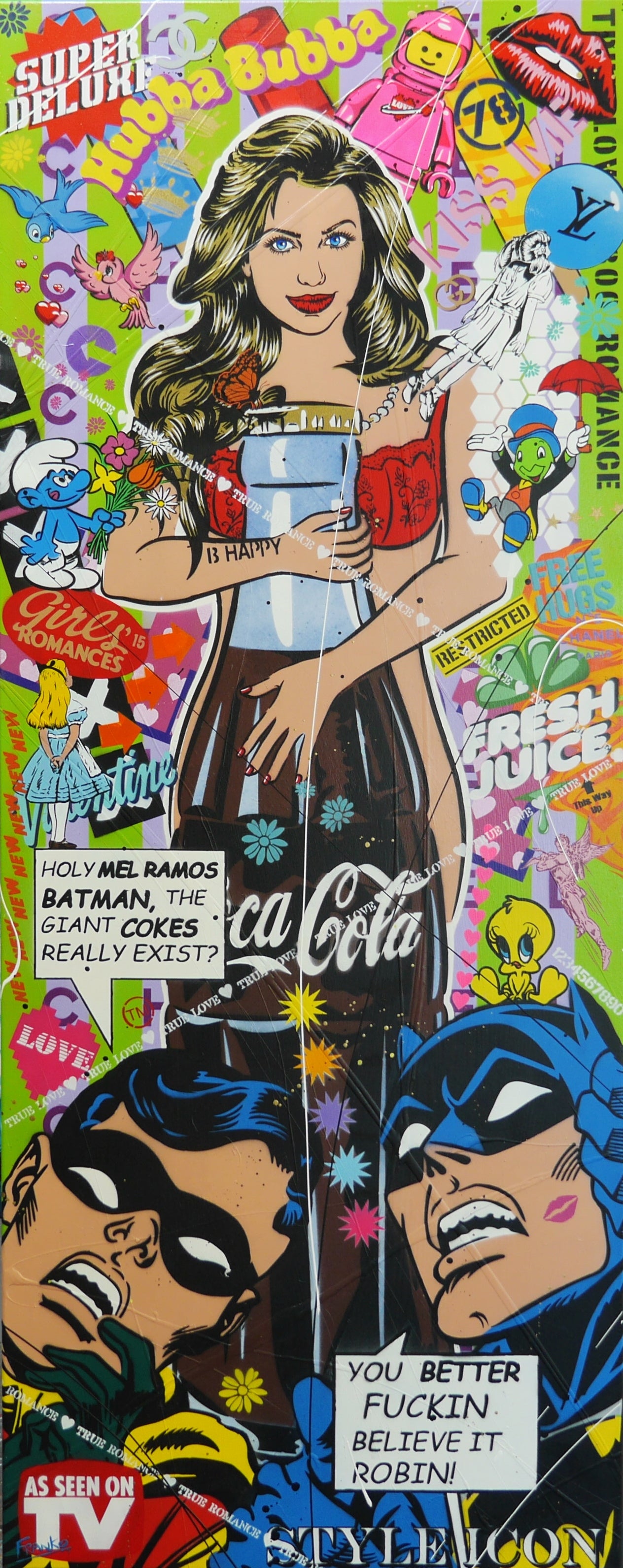 Hubba Bubba Babe 200cm x 80cm Textured Urban Pop Art Canvas Painting - Perfect for Modern Living Rooms, Bedrooms & Office Decor