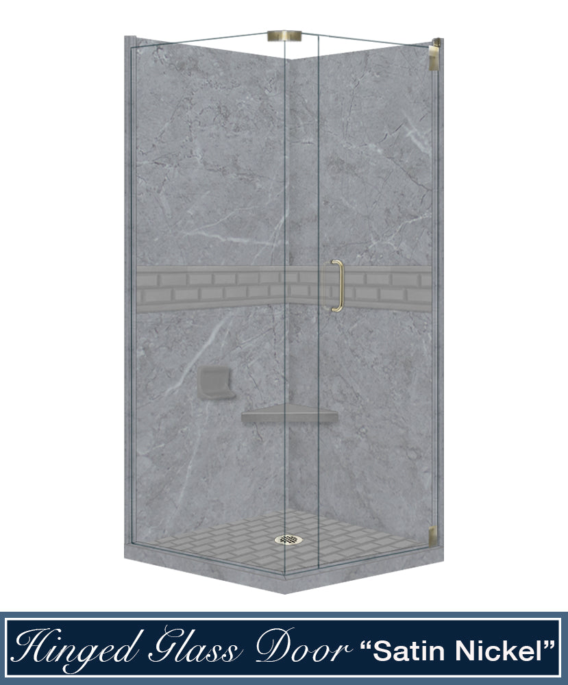 Grio Marble Subway Tile Corner Shower Enclosure Kit - Waterproof Bathroom Upgrade for Modern Homes & Luxury Hotels