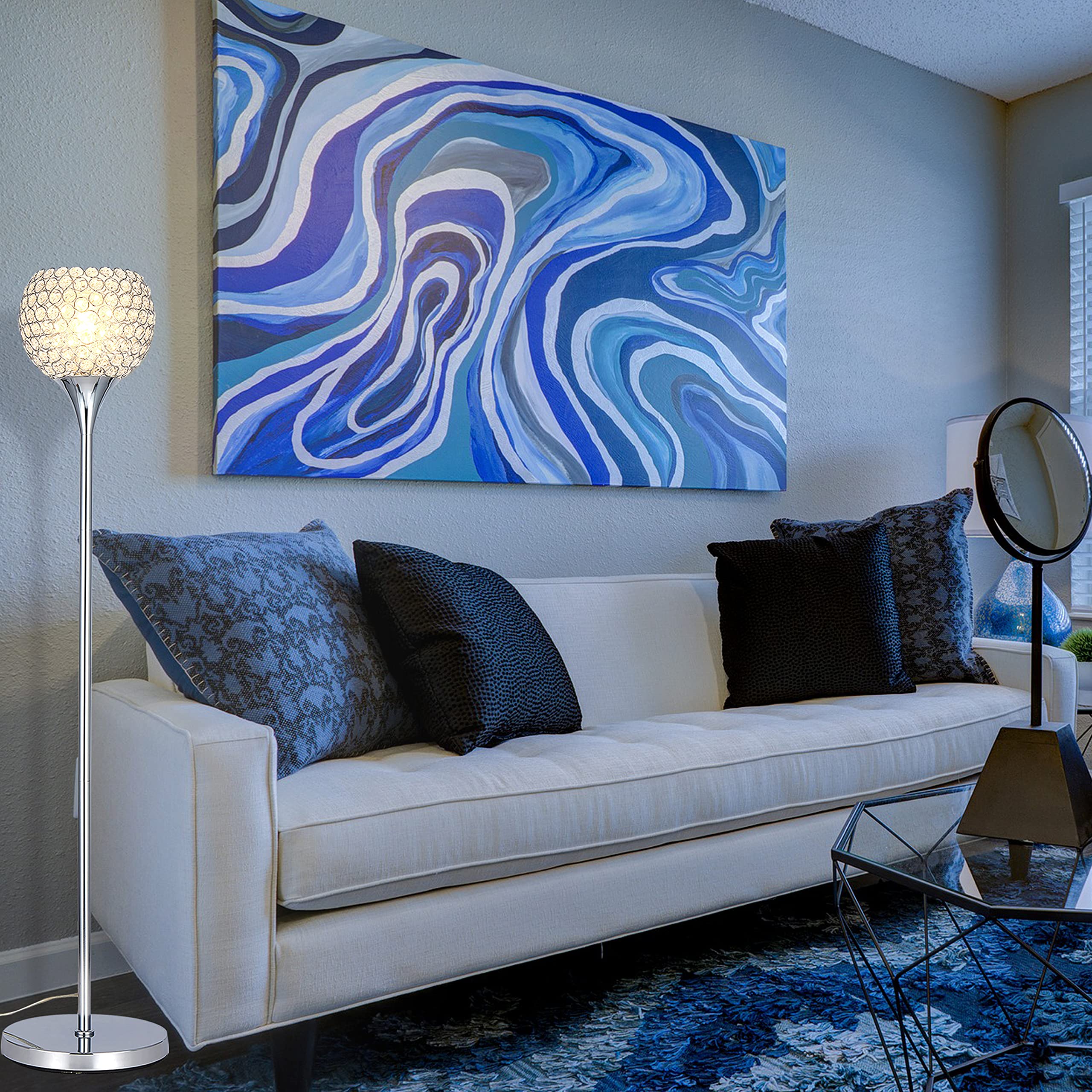 Modern Chrome DFL Spherical Crystal Floor Lamp - 7.9