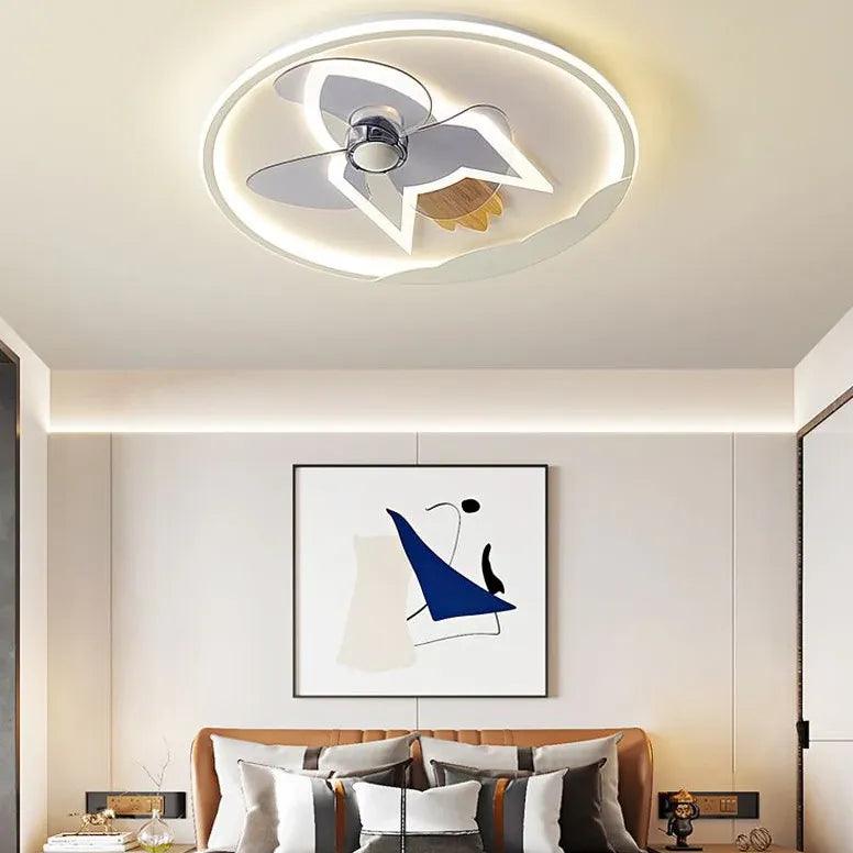 Modern Round Ceiling Fan with LED Light - Quiet & Energy Efficient for Bedroom, Living Room, and Office