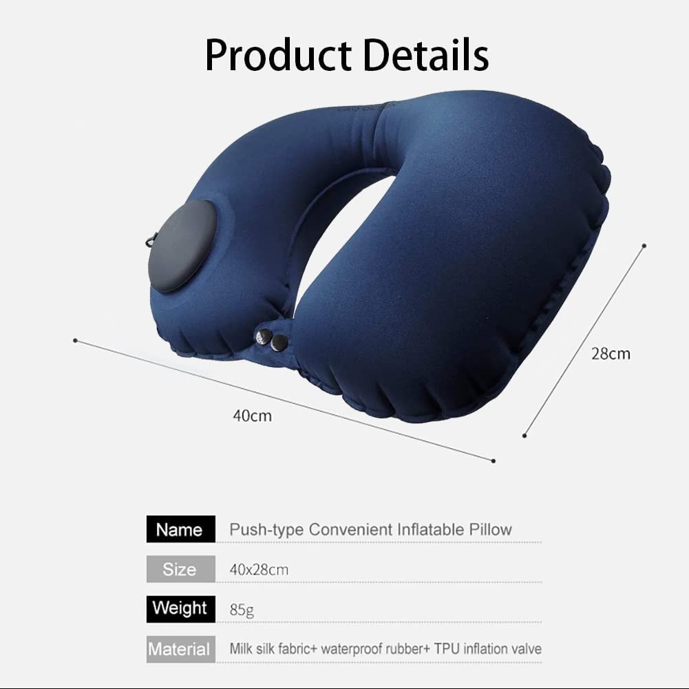 TALLGO Inflatable Travel Neck Pillow - Portable Airplane Pillow for Neck, Waist & Back Support - Compact Blow Up Camping Cushion (Dark Blue) - Perfect for Long Flights, Road Trips & Outdoor Adventures (TG14)