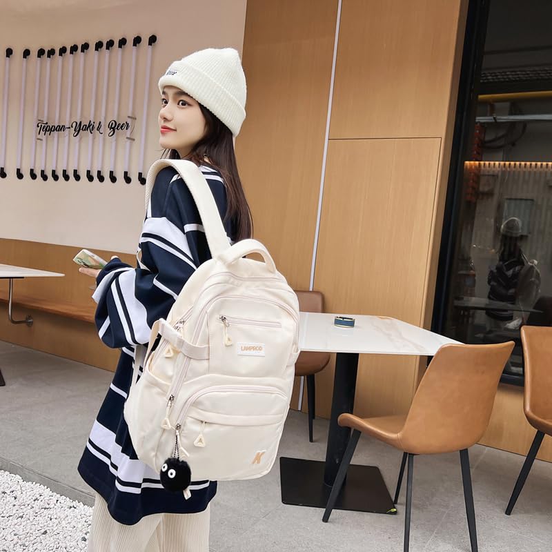 Stylish Aesthetic Backpack for Girls - Large Capacity School Backpack for Middle & College Students - Cute Casual Daypack for Travel & Daily Use (White) - Perfect for School, Commuting & Weekend Trips